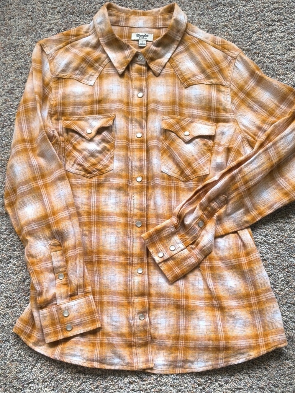 Wrangler Yellow Plaid Snap-Front Button Down Shirt Size L